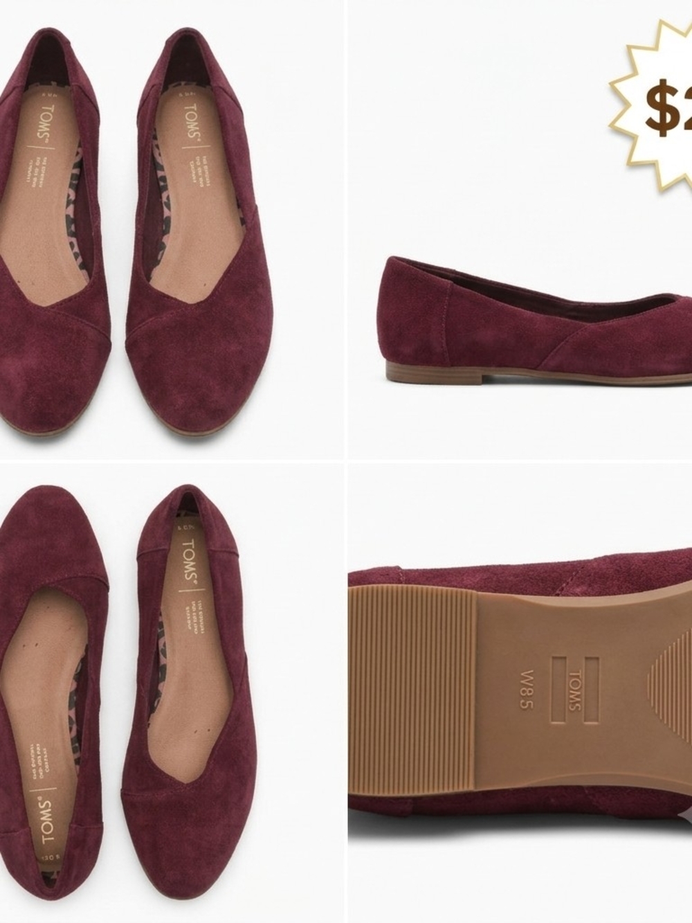 Toms Women's Burgundy Suede Flats